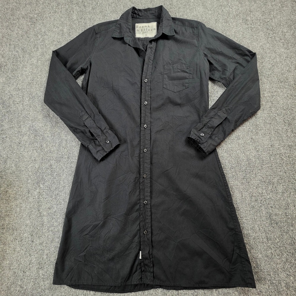 Frank & Eileen Murphy Black Cotton Button Front Shirt Dress Small Made in USA